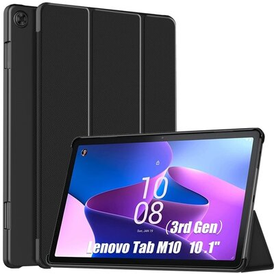 Tablet védőtok álló, bőr hatású (aktív flip, oldalra nyíló, Trifold asztali tartó funkció), Fekete [Lenovo Tab M10 (TB-328)]