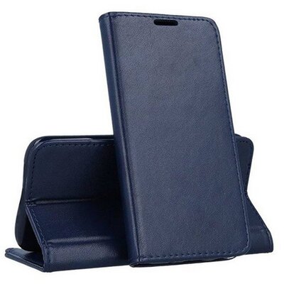 Telefontok álló, bőr hatású (flip, oldalra nyíló, asztali tartó funkció), Sötétkék [Samsung Galaxy Xcover 6 Pro (SM-G736)]