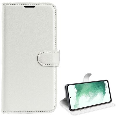 Telefontok álló, bőr hatású (flip, oldalra nyíló, asztali tartó funkció, prémium), Fehér [Samsung Galaxy S23+ Plus (SM-S916)]