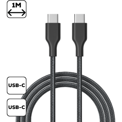 Szövet adatkábel Type-C to Type-C 1m/60W, Fekete