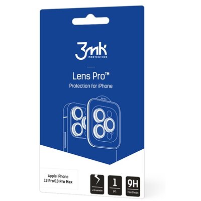 3MK LENS PRO kameravédő üveg (2.5D lekerekített szél, karcálló, 9H, felhelyezést segítő keret) FEKETE