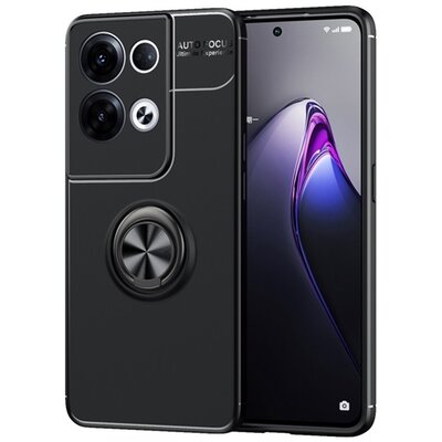 Szilikon telefonvédő (asztali tartó funkció, telefontartó gyűrű, 360°-ban forgatható, beépített fémlemez) FEKETE [Oppo Reno 8 Pro]