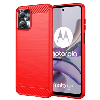 Szilikon telefonvédő (közepesen ütésálló, légpárnás sarok, szálcsiszolt, karbon minta) PIROS [Motorola Moto G13, Motorola Moto G23]