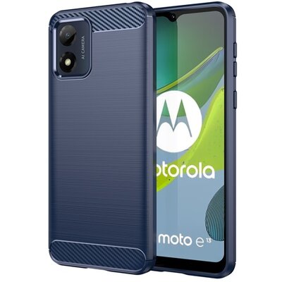 Szilikon telefonvédő (közepesen ütésálló, légpárnás sarok, szálcsiszolt, karbon minta) SÖTÉTKÉK [Motorola Moto E13]