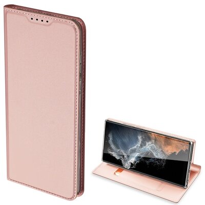 DUX DUCIS SKIN PRO tok álló, bőr hatású (FLIP, oldalra nyíló, bankkártya tartó, asztali tartó funkció) ROZÉARANY [Samsung Galaxy S23 Ultra (SM-S918)]