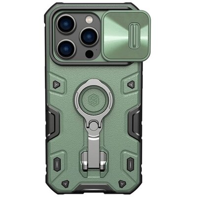 NILLKIN CAMSHIELD ARMOR PRO defender műanyag telefonvédő (szilikon belső, közepesen ütésálló, telefontartó gyűrű) ZÖLD [Apple iPhone 14 Pro]