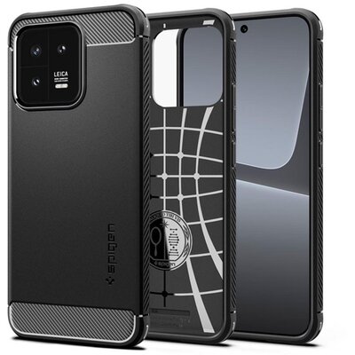 SPIGEN ACS05323 SPIGEN RUGGED ARMOR szilikon telefonvédő (közepesen ütésálló, légpárnás sarok, karbon minta) FEKETE [Xiaomi 13]