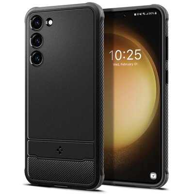 SPIGEN ACS05711 SPIGEN RUGGED ARMOR szilikon telefonvédő (közepesen ütésálló, légpárnás sarok, karbon minta) FEKETE [Samsung Galaxy S23 (SM-S911)]