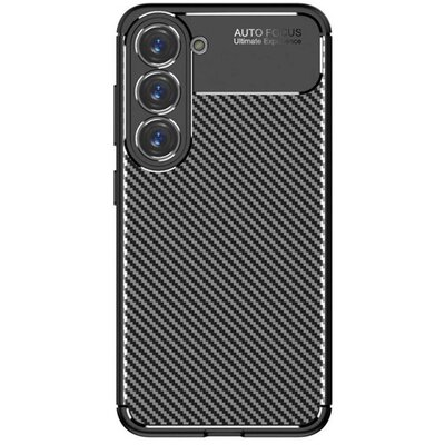 Szilikon telefonvédő (közepesen ütésálló, légpárnás sarok, karbon minta) FEKETE [Samsung Galaxy S23 Plus (SM-S916)]