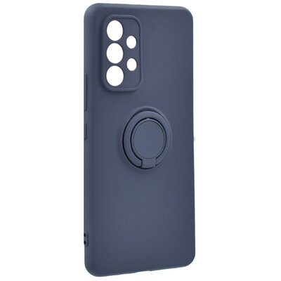 Szilikon telefonvédő (telefontartó gyűrű, mikrofiber plüss belső, beépített fémlemez, kamera védelem) SÖTÉTKÉK [Samsung Galaxy A53 (SM-A536) 5G]