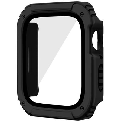 Műanyag keret (BUMPER, ütésálló + kijelzővédő üveg) FEKETE [Apple Watch Series 3 38mm]