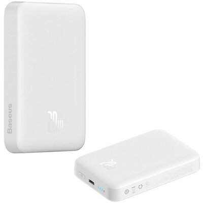 BASEUS PPCX070002 BASEUS MAGNETIC MINI OS vésztöltő Type-C aljzat (10000 mAh, 20W, vezeték nélküli töltés, Magsafe + Type-C kábel) FEHÉR [Xiaomi Redmi A2 Plus]