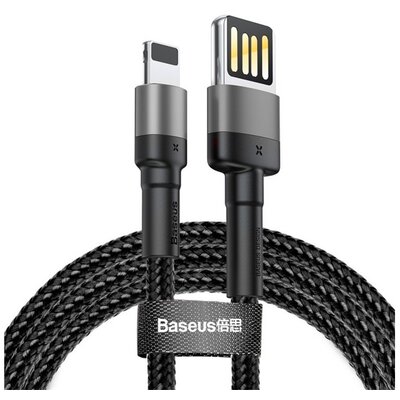 BASEUS CALKLF-GG1 BASEUS CAFULE adatkábel és töltő (USB - lightning 8pin, 5V / 2400 mAh, gyorstöltés, 100cm, cipőfűző minta) FEKETE