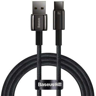 BASEUS CAWJ000001 BASEUS TUNGSTEN GOLD adatkábel és töltő (USB - Type-C, 100W, gyorstöltés támogatás, 100cm, törésgátló) FEKETE