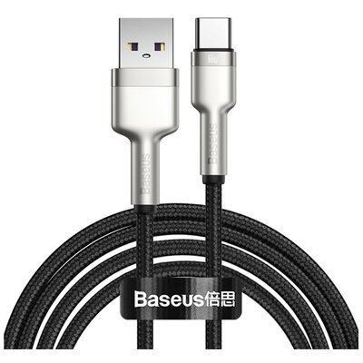 BASEUS CAKF000201 BASEUS CAFULE adatkábel és töltő (USB - Type-C, 66W, gyorstöltés támogatás, 200cm, törésgátló) FEKETE