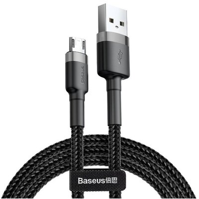 BASEUS CAMKLF-AG1 BASEUS CAFULE adatkábel és töltő (USB - microUSB, 2.4A, gyorstöltés támogatás, 50cm, törésgátló) SZÜRKE / FEKETE