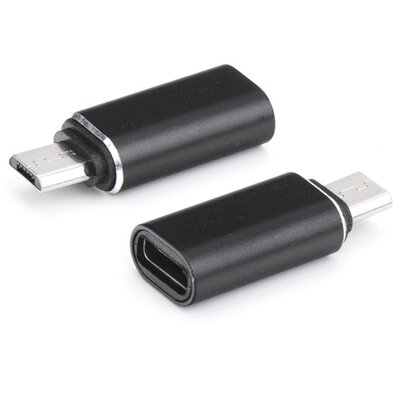 Adapter (microUSB aljzat - Type-C, adatátvitel és töltés) FEKETE