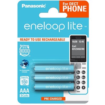 PANASONIC BK-4LCCE/3DE PANASONIC ENELOOP LITE elem (AAA, BK-4LCCE, 1.2V, 550 mAh Ni-MH, újratölthető) 3db / csomag