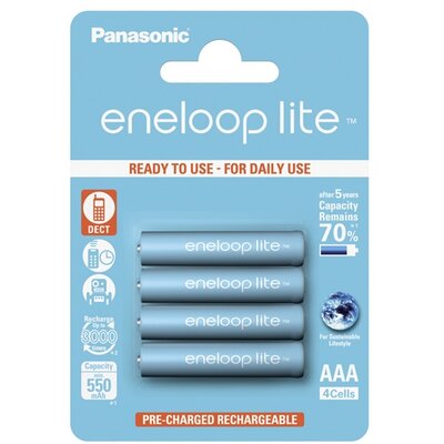 PANASONIC BK-4LCCE/4BE PANASONIC ENELOOP LITE elem (AAA, BK-4LCCE/4BE, 1.2V, 550 mAh Ni-MH, 3000 x újratölthető) 4db / csomag