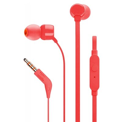 JBL JBLT110RED JBL T110 fülhallgató SZTEREO (3.5mm jack, felvevő gomb, lapos kábel) PIROS