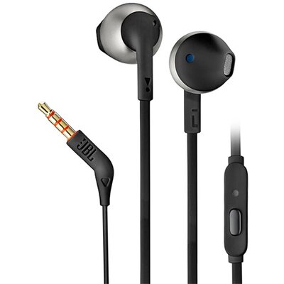 JBL JBLT205BLK JBL T205 fülhallgató SZTEREO (3.5mm jack, felvevő gomb, lapos kábel) FEKETE