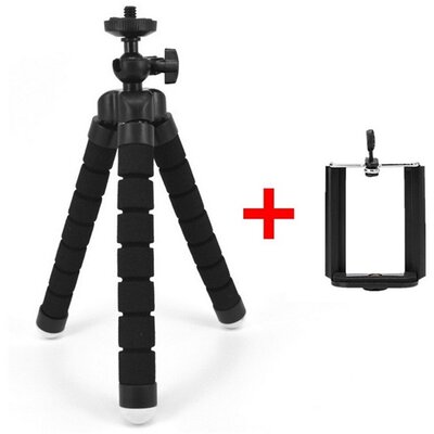 Tripod állvány (univerzális, állítható, 360°-ban forgatható, 17.5 cm, hajlítható láb) FEKETE