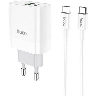 HOCO C80A_PD20W_CC HOCO C80A RAPIDO hálózati töltő USB aljzat (5V / 3000mA, 20W, PD gyorstöltés, QC 3.0 + Type-C - Type-C kábel) FEHÉR