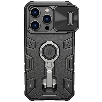 NILLKIN CAMSHIELD ARMOR PRO defender műanyag telefonvédő (szilikon belső, közepesen ütésálló, telefontartó gyűrű) FEKETE [Apple iPhone 14 Pro Max]