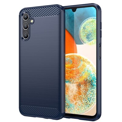 Szilikon telefonvédő (közepesen ütésálló, légpárnás sarok, szálcsiszolt, karbon minta) SÖTÉTKÉK [Samsung Galaxy A14 4G (SM-A145), Samsung Galaxy A14 5G (SM-A146)]