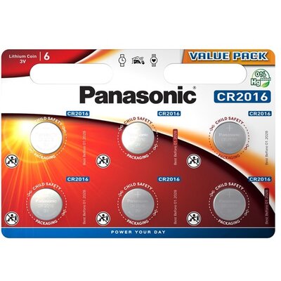 PANASONIC CR-2016EL/6BP PANASONIC gombelem (CR2016, 3V, lítium) 6db / csomag