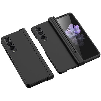 Műanyag telefonvédő (matt, közepesen ütésálló, prémium + kijelzővédő üveg, pen tartó) FEKETE [Samsung Galaxy Z Fold 4 (SM-F936)]