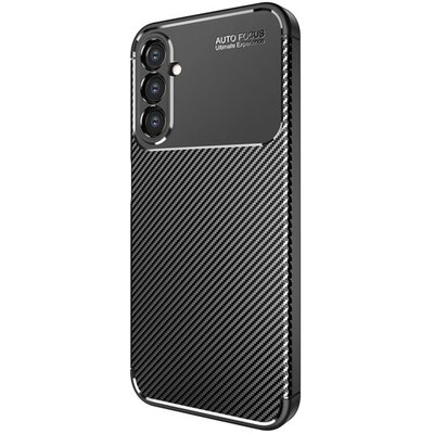 Szilikon telefonvédő (közepesen ütésálló, légpárnás sarok, karbon minta) FEKETE [Samsung Galaxy A14 4G (SM-A145), Samsung Galaxy A14 5G (SM-A146)]