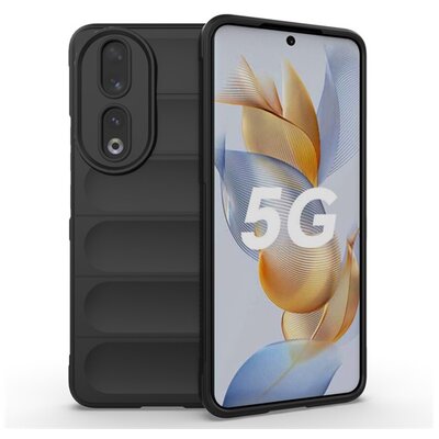 Szilikon telefonvédő (közepesen ütésálló, kamera védelem, 3D minta) FEKETE [Honor 90 5G]