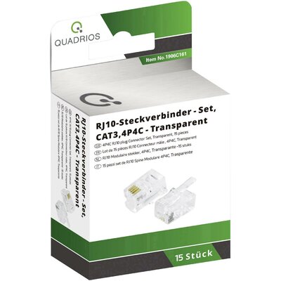 Quadrios Moduláris csatlakozókészlet, pozíciók száma 4P4C - árnyékolás nélküli, 15 db. 1906C161 Dugó, egyenes Pólusszám 4P4C 15 db