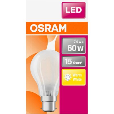 OSRAM 4058075114913 LED EEK E (A - G) B22d Izzólámpa forma 6.5 W = 60 W Melegfehér (Ø x H) 60.0 mm x 104.0 mm 1 db