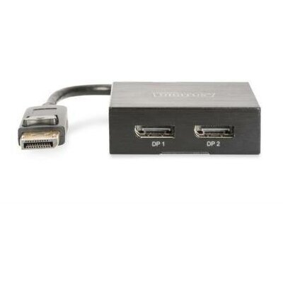 Digitus DS-45404 2 port DisplayPort elosztó Fém ház, Ultra HD-re alkalmas, Alumínium házzal 4096 x 2160 pixel Fekete