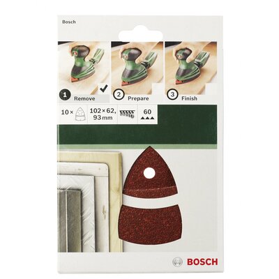 Bosch Accessories 2609256A62 Multi csiszolópapír Tépőzárral, Lyukas Szemcsézet (num) 60 (H x Sz) 102 mm x 62.93 mm 10 db