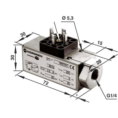 Pneumatikus nyomáskapcsoló 0,5 ... 8 bar, 1 váltó, Norgren 0880300 G1/4