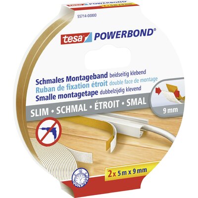 tesa SLIM 55714-00000-00 Rögzítő szalag tesa® Powerbond Fehér (H x Sz) 5 m x 9 mm 2 db