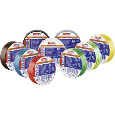 tesa 53988-00135-00 Szigetelőszalag tesa® Professional Barna, Zöld, Sárga, Fehér, Szürke, Kék, Piros, Fekete, Fekete (H x Sz) 10 m x 15 mm 10 db