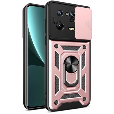 Defender műanyag telefonvédő (közepesen ütésálló, szilikon belső, telefontartó gyűrű, kamera védelem) ROZÉARANY [Xiaomi 13 Pro]