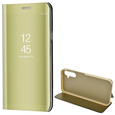 Tok álló (aktív FLIP, oldalra nyíló, asztali tartó funkció, tükrös felület, Mirror View Case) ARANY [Samsung Galaxy A14 5G (SM-A146), Samsung Galaxy A14 4G (SM-A145)]