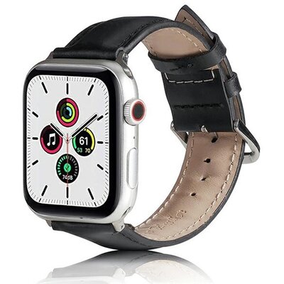 Pótszíj (egyedi méret, szilikon, bőr hatású, állítható) FEKETE [Apple Watch Series 2 38mm, Apple Watch Series 3 38mm, Apple Watch Series SE 2 40mm, Apple Watch Series 7 41mm, Apple Watch Series 1 38mm]