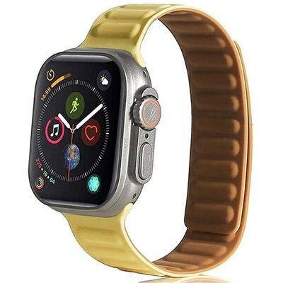 Pótszíj (egyedi méret, szilikon, bőr hatású, 3D minta, mágneses zár) SÁRGA [Apple Watch Series 2 38mm, Apple Watch Series 3 38mm, Apple Watch Series SE 2 40mm, Apple Watch Series 7 41mm]