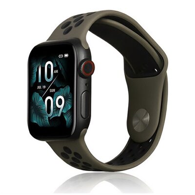 Pótszíj (egyedi méret, szilikon, lyukacsos, légáteresztő) BARNA / FEKETE [Apple Watch Series 3 38mm, Apple Watch Series 2 38mm, Apple Watch Series SE 2 40mm, Apple Watch Series 7 41mm]