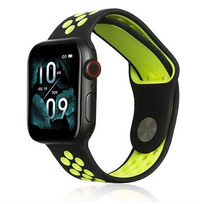 Pótszíj (egyedi méret, szilikon, lyukacsos, légáteresztő) ZÖLD / FEKETE [Apple Watch Series 1 42mm, Apple Watch Series 2 42mm, Apple Watch Series SE 2 44mm, Apple Watch Series 7 45mm, Apple Watch Ultra 49mm]