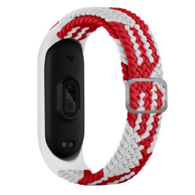 Pótszíj (egyedi méret, textil, szőtt minta, állítható) FEHÉR / PIROS [Xiaomi MI Band 3, Xiaomi MI Band 4]