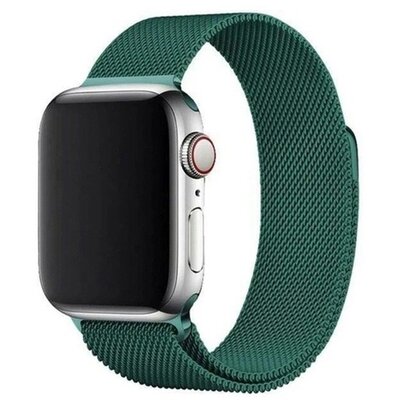 Pótszíj (egyedi méret, fém, milánói szíj, mágneses zár) SÖTÉTZÖLD [Apple Watch Series 6 40mm, Apple Watch Series 1 38mm, Apple Watch Series SE 2 40mm, Apple Watch Series 3 38mm, Apple Watch Series 2 38mm]