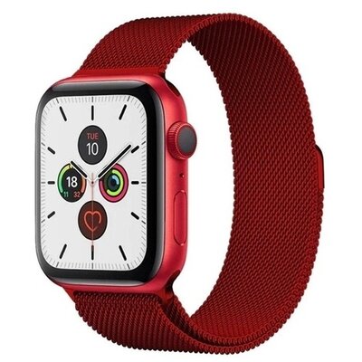 Pótszíj (egyedi méret, fém, milánói szíj, mágneses zár) PIROS [Apple Watch Series 8 41mm, Apple Watch Series 7 41mm]