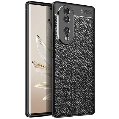 Szilikon telefonvédő (közepesen ütésálló, bőr hatású, varrás minta) FEKETE [Honor 70]